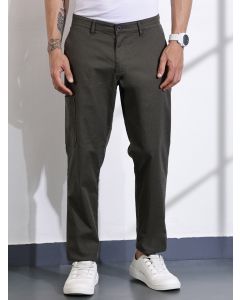 Olive Mid-Rise Straight Fit Woven Chinos Trousers