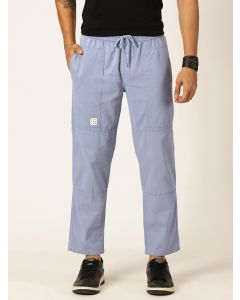 Light Blue Relaxed Fit Mid Rise Cotton Woven Joggers