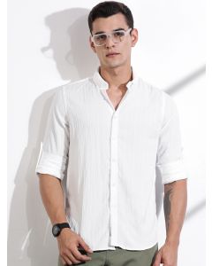 White Slim Fit Long Sleeves Textured Casual Shirt