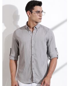 Grey Slim Fit Long Sleeves Textured Casual Shirt