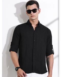 Black Slim Fit Long Sleeves Textured Casual Shirt