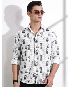 Olive Slim Fit Long Sleeves Abstract Printed Casual Shirt