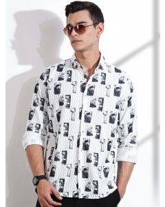 Grey Slim Fit Long Sleeves Abstract Printed Casual Shirt