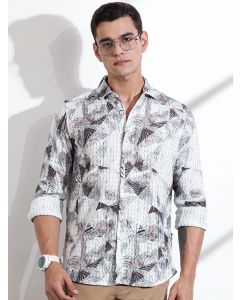 Grey Slim Fit Long Sleeves Abstract Printed Casual Shirt