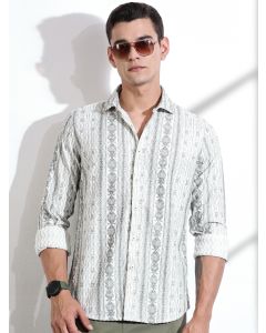 Olive Slim Fit Long Sleeves Abstract Printed Casual Shirt