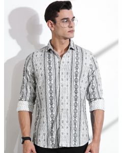Grey Slim Fit Long Sleeves Abstract Printed Casual Shirt