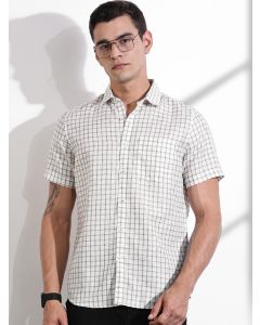 Brown Slim Fit Gingham Checks Linen Casual Shirt