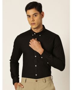 Black Slim Fit Long Sleeves Solid Cotton Formal Shirt