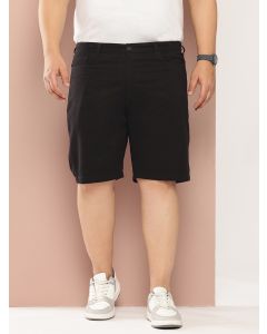 Black Plus Size Solid Mid Rise Regular Fit Cotton Chinos Shorts