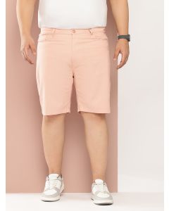 Peach Plus Size Solid Mid Rise Regular Fit Cotton Chino Shorts