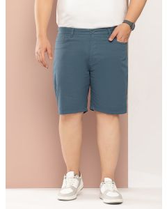 Teal Solid Mid Rise Regular Fit Cotton Chino Shorts