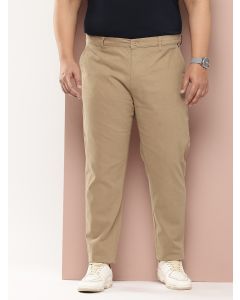 Beige Plus Size Smart Easy Wash Cotton Chinos Trouser