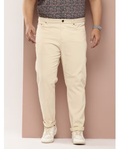 Beige Plus Size Smart Easy Wash Pure Cotton Chinos Trouser