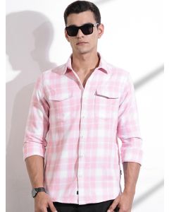 Pink Regular Fit Long Sleeves Windowpane Checks Casual Shirt