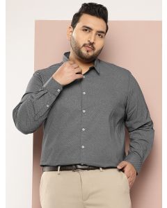 Black Plus Size Regular Fit Long Sleeves Geometric Printed Formal Shirt