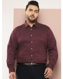 Maroon Plus Size Regular Fit Long Sleeves Micro Ditsy Printed Formal Shirt