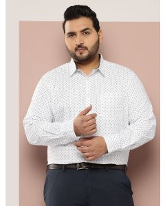 White Plus Size Regular Fit Long Sleeves Polka Dots Printed Formal Shirt