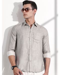 Grey Slim Fit Long Sleeves Linen Casual Shirt