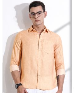 Orange Slim Fit Long Sleeves Linen Casual Shirt