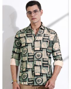 Green Slim Fit  Long Sleeves Abstract Printed Casual Shirt