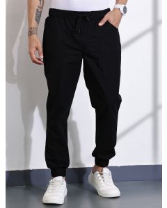 Black Classic Slim Fit Mid-Rise Cotton Joggers