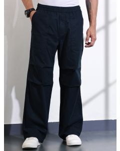 Navy Cotton Mid-Rise Smart Cargo Trouser