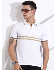 White Regular Fit Short Sleeve Polo Collar Cotton T-shirt