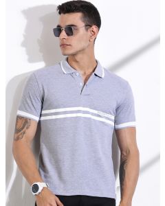 Grey Regular Fit Short Sleeve Polo Collar Cotton T-shirt