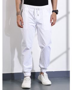 White Classic Slim Fit Mid-Rise Cotton Joggers