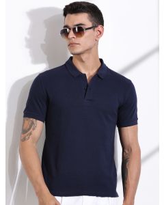 Royal Blue Solid Polo Collar Cotton T-shirt