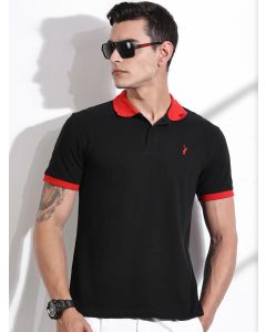 Black Regular Fit Short Sleeve Polo Collar T-shirt