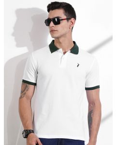 White Regular Fit Short Sleeve Polo Collar T-shirt