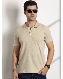 Beige Regular Fit Short Sleeve Polo Collar T-shirt