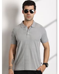 Grey Textured Polo Collar Regular Fit T-shirt