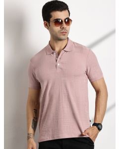 Pink Textured Polo Collar Regular Fit T-shirt