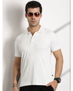 White Textured Polo Collar Regular Fit T-shirt
