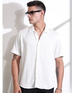 White Oversized Textured Knitted Casual Shirt
