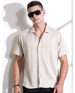 Beige Oversized Textured Knitted Casual Shirt