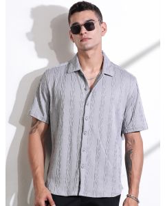 Grey Oversized Textured Knitted Casual Shirt