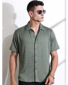 Green Oversized Textured Knitted Casual Shirt