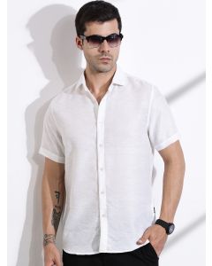 White Slim Fit Geometric Print Casual Shirt
