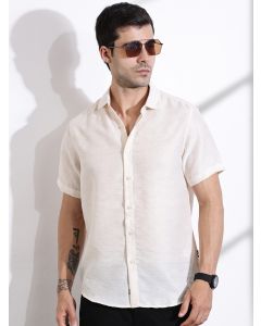 Cream Slim Fit Geometric Print Casual Shirt