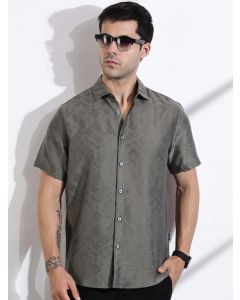 Olive Slim Fit Geometric Print Casual Shirt