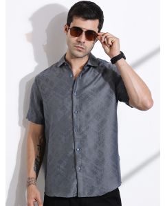 Grey Slim Fit Geometric Print Casual Shirt