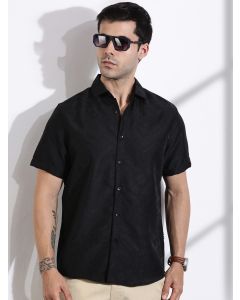 Black Slim Fit Geometric Print Casual Shirt