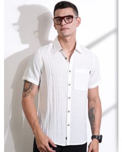 White Slim Fit Textured Seersucker Casual Shirt
