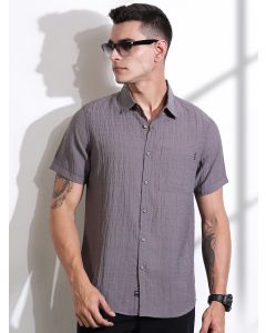 Grey Slim Fit Textured Seersucker Casual Shirt