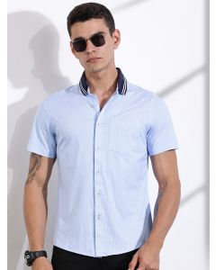 SkyBlue Slim Fit Micro Ditsy Printed Knit Shirt