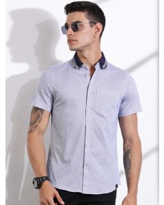 LightNavy Slim Fit Micro Ditsy Printed Knit Shirt