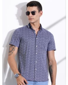Navy Slim Fit Abstract Printed Knit Shirt